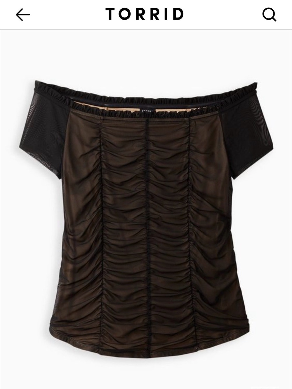 Sheer Ruched Off Shoulder Top in Black 1x 14/16
